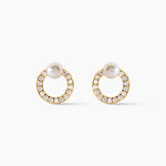 Boucles D'Oreilles Puces Piety Argent Dor&eacute; A L'Or 750/1000 Perle De Culture Oxyde De Zirconium - Clous d'oreilles Femme | Histoire d&rsquo;Or