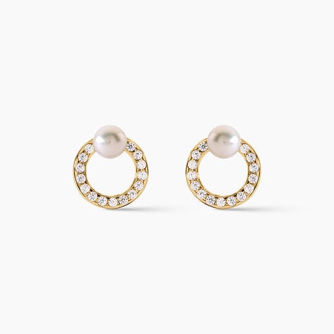 Boucles D'Oreilles Puces Piety Argent Dor&eacute; A L'Or 750/1000 Perle De Culture Oxyde De Zirconium - Clous d'oreilles Femme | Histoire d&rsquo;Or