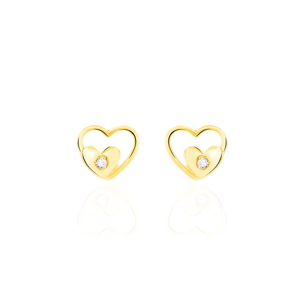 Boucles D'oreilles Puces Terentille Coeur Or Jaune Oxyde De Zirconium - Clous d'oreilles Enfant | Histoire d&rsquo;Or