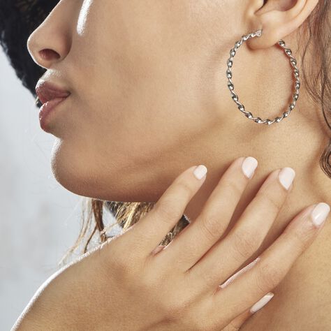 Creoles Acier Blanc Antonello - Boucles d'oreilles créoles Femme | Histoire d’Or