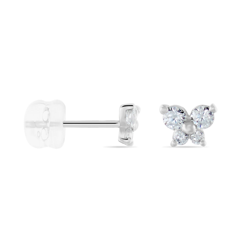 Boucles D'oreilles Puces Eleanor Fleur Or Blanc Oxyde De Zirconium - Clous d'oreilles Femme | Histoire d’Or