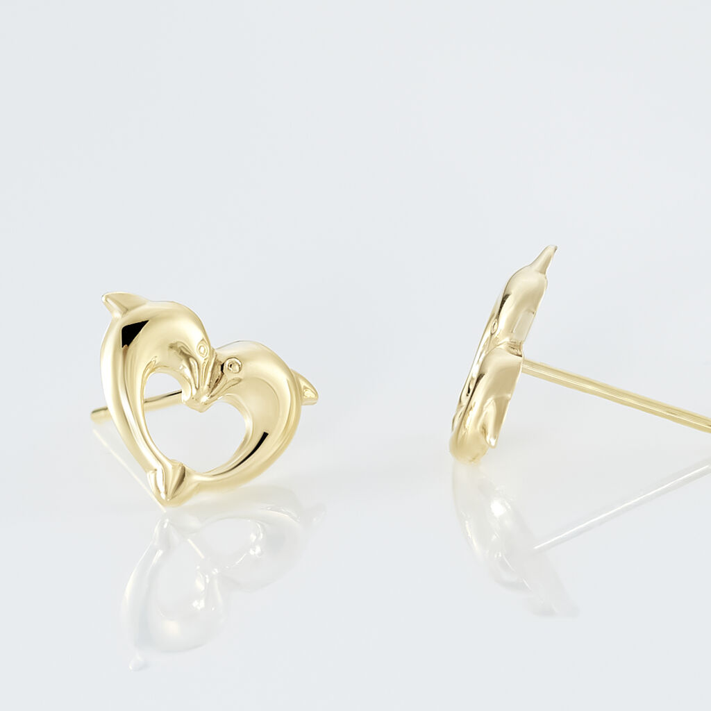 Boucles D'oreilles Puces Fulvie Double Dauphins Or Jaune - Clous d'oreilles Femme | Histoire d’Or