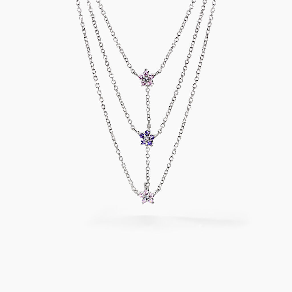 Collier Purple Bloom Argent Blanc Oxyde De Zirconium - Ras de cou Femme | Histoire d&rsquo;Or