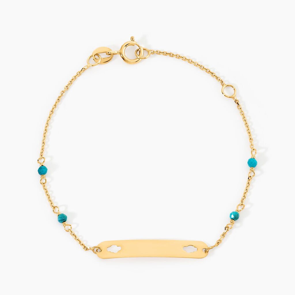 Bracelet Identit&eacute; Emna Or Jaune Turquoise - Bracelets Communion Enfant | Histoire d&rsquo;Or