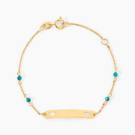 Bracelet Identit&eacute; Emna Or Jaune Turquoise - Bracelets Communion Enfant | Histoire d&rsquo;Or