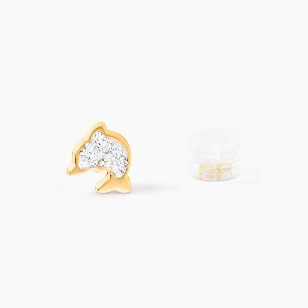 Boucles D'oreilles Puces Eleanor Dauphin 0 Or Jaune Strass - Clous d'oreilles Femme | Histoire d’Or