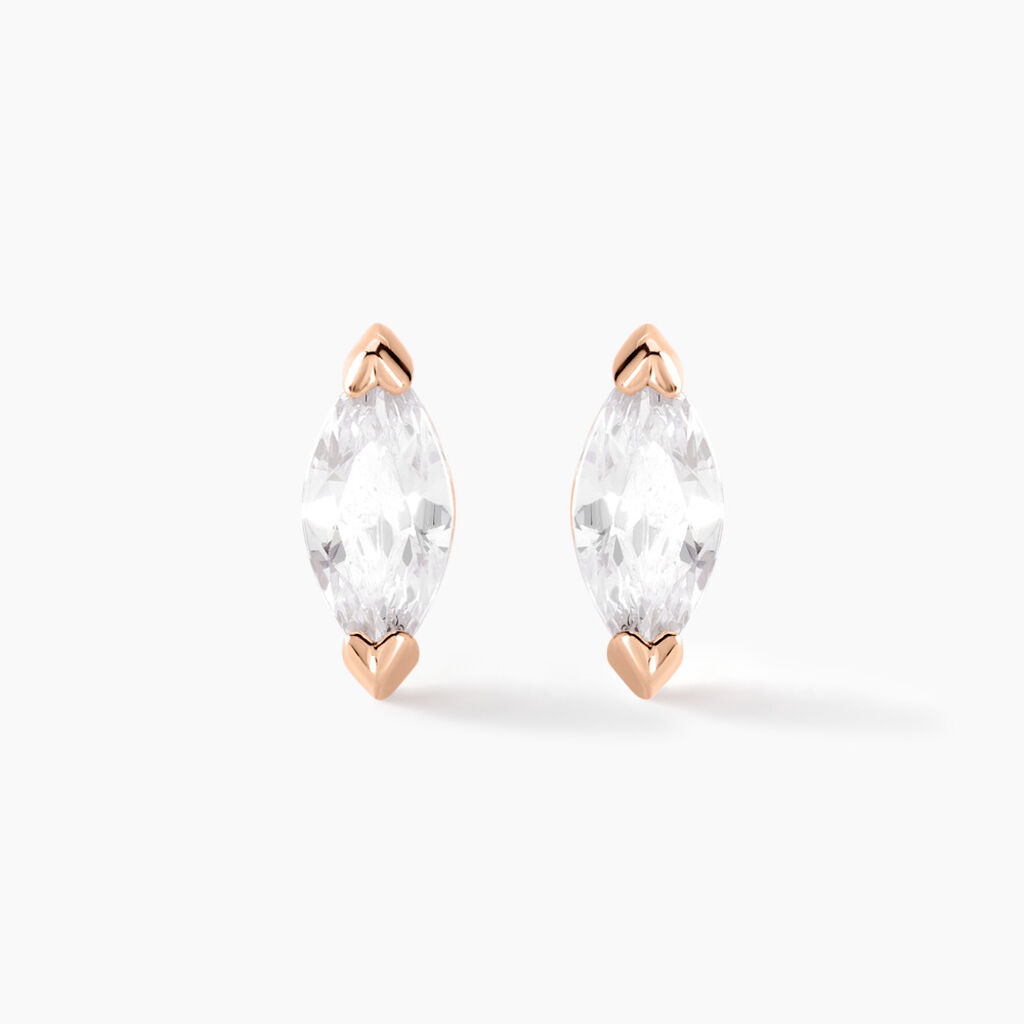 Boucles D'oreilles Puces Navette Argent Rose Oxyde De Zirconium - Boucles d'oreilles fantaisie Femme | Histoire d’Or