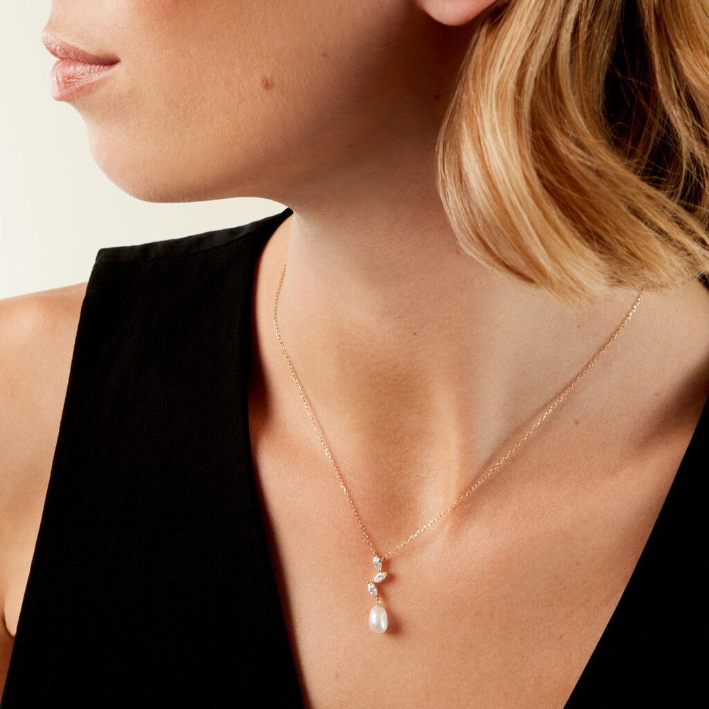 Collier Nacr&eacute;e Or Jaune Perle De Culture Oxyde De Zirconium - Colliers Femme | Histoire d&rsquo;Or