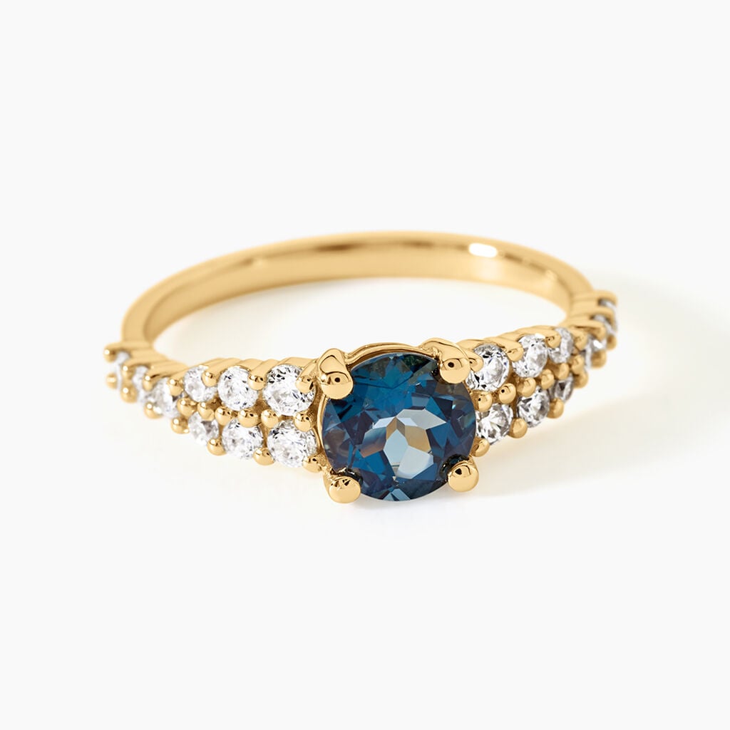 Bague Tissina Argent Dor&eacute; A L'Or 750/1000 Topaze Oxyde De Zirconium - Bagues solitaires Femme | Histoire d&rsquo;Or