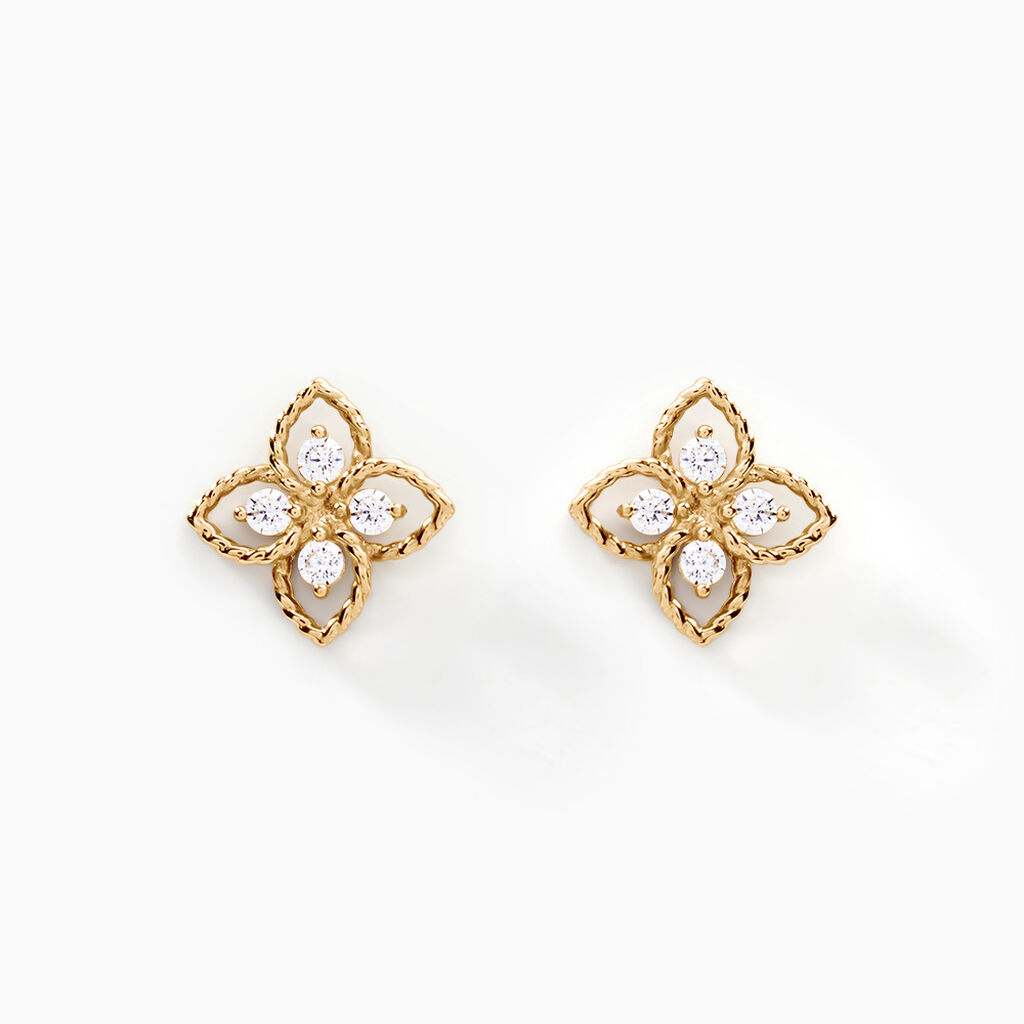 Boucles D'oreilles Puces Fionae Or Jaune Oxyde De Zirconium - Clous d'oreilles Femme | Histoire d&rsquo;Or
