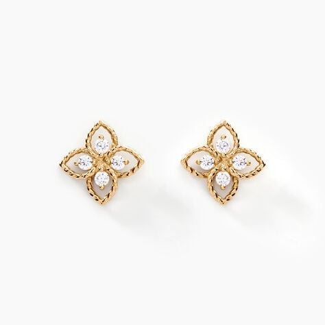 Boucles D'oreilles Puces Fionae Or Jaune Oxyde De Zirconium - Clous d'oreilles Femme | Histoire d&rsquo;Or