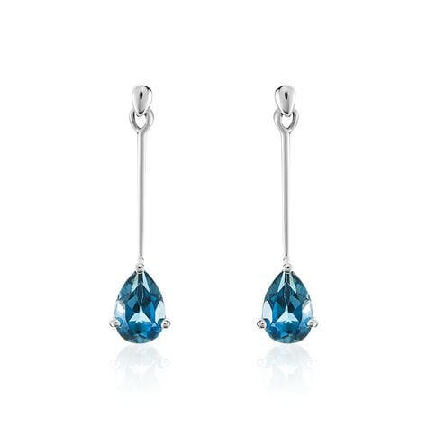 Boucles D'oreilles Pendantes Goutte Or Blanc Topaze Bleu London - Boucles d'oreilles pendantes Femme | Histoire d’Or