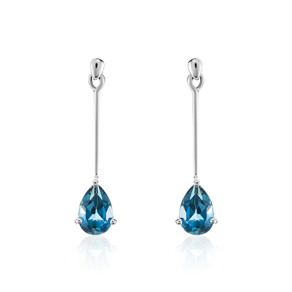 Boucles D'oreilles Pendantes Goutte Or Blanc Topaze Bleu London - Boucles d'oreilles pendantes Femme | Histoire d’Or