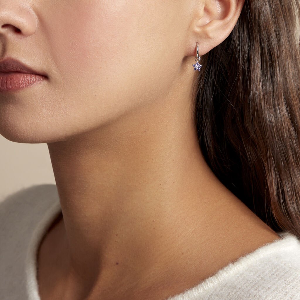Créoles Purple Bloom Argent Blanc Oxyde De Zirconium - Boucles d'oreilles créoles Femme | Histoire d’Or