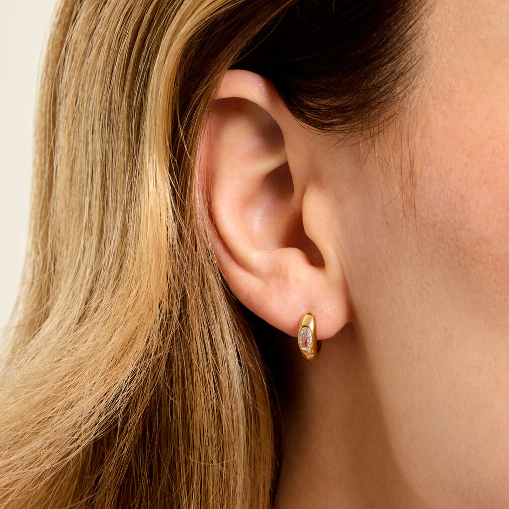 Cr&eacute;oles Sunset Riviera Argent Dor&eacute; A L'Or 750/1000 Oxyde De Zirconium - Boucles d'oreilles cr&eacute;oles Femme | Histoire d&rsquo;Or