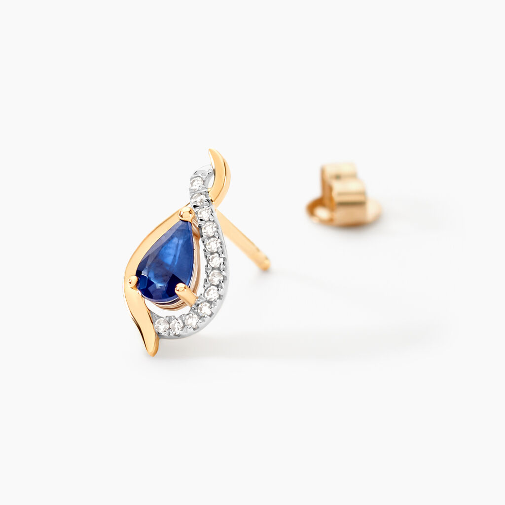 Boucles D'oreilles Puces Or Jaune Angelika Saphir - Clous d'oreilles Femme | Histoire d’Or