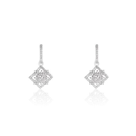 Boucles D'oreilles Pendantes Ros&eacute;e Or Blanc Diamant - Boucles d'oreilles pendantes Femme | Histoire d&rsquo;Or
