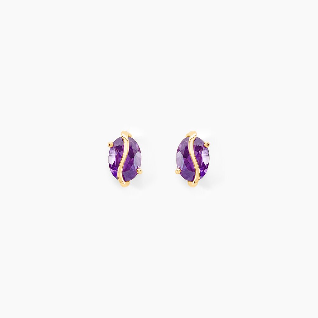 Boucles D'oreilles Puces Or Jaune Prudencia Am&eacute;thystes - Clous d'oreilles Femme | Histoire d&rsquo;Or