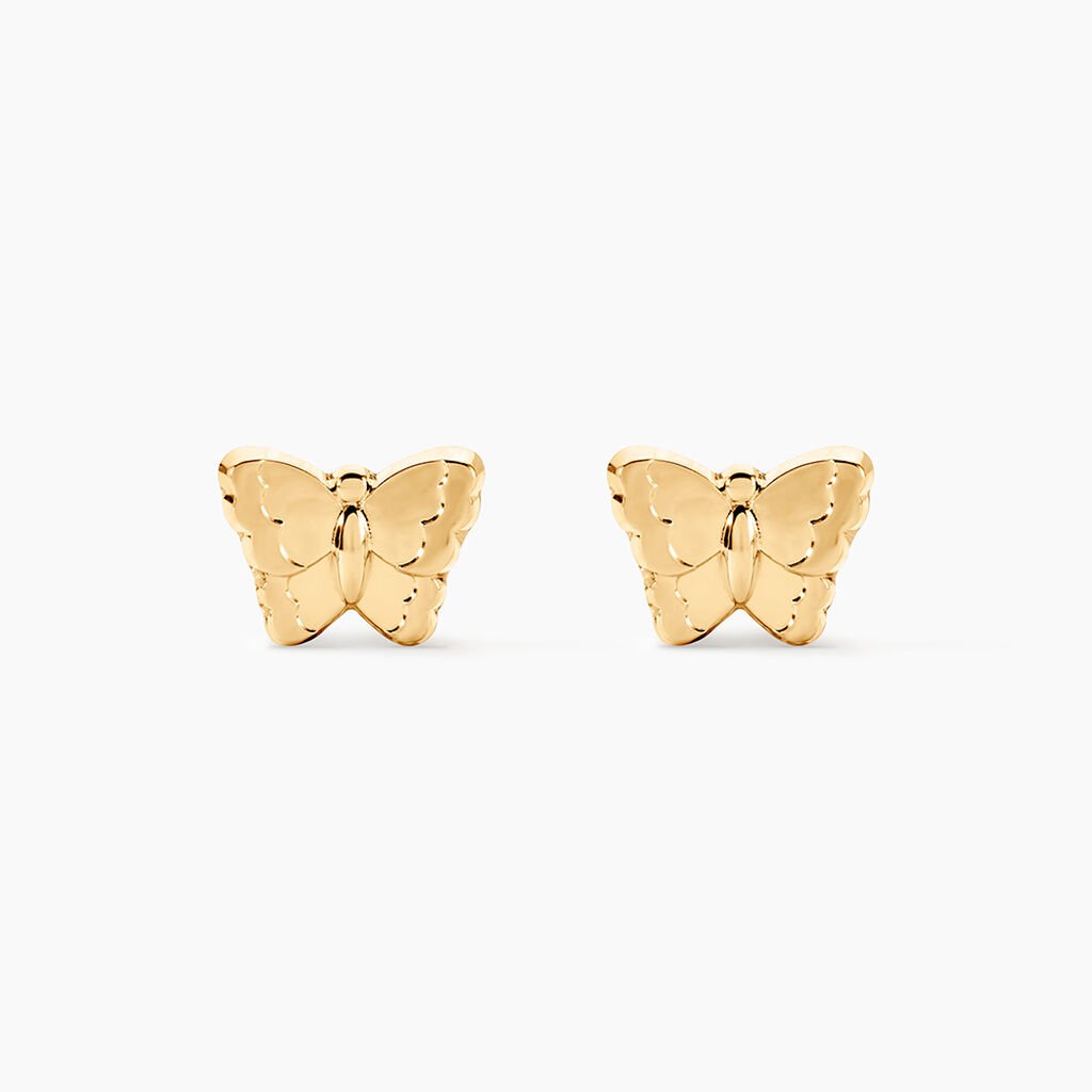 Boucles D'oreilles Puces Bartholom&eacute;e Papillon Or Jaune - Clous d'oreilles Femme | Histoire d&rsquo;Or