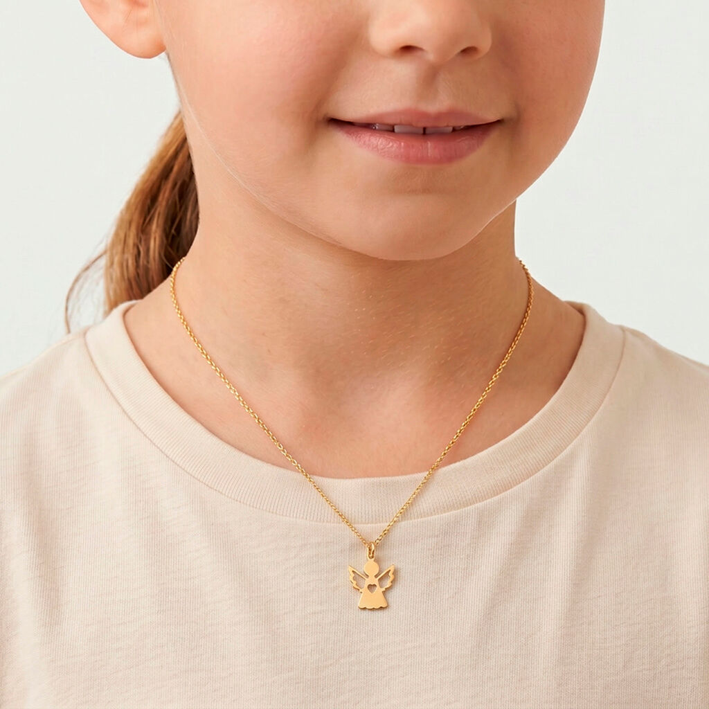 Collier Hallie Ange Et Coeur Or Jaune - Colliers Bapt&ecirc;me Enfant | Histoire d&rsquo;Or
