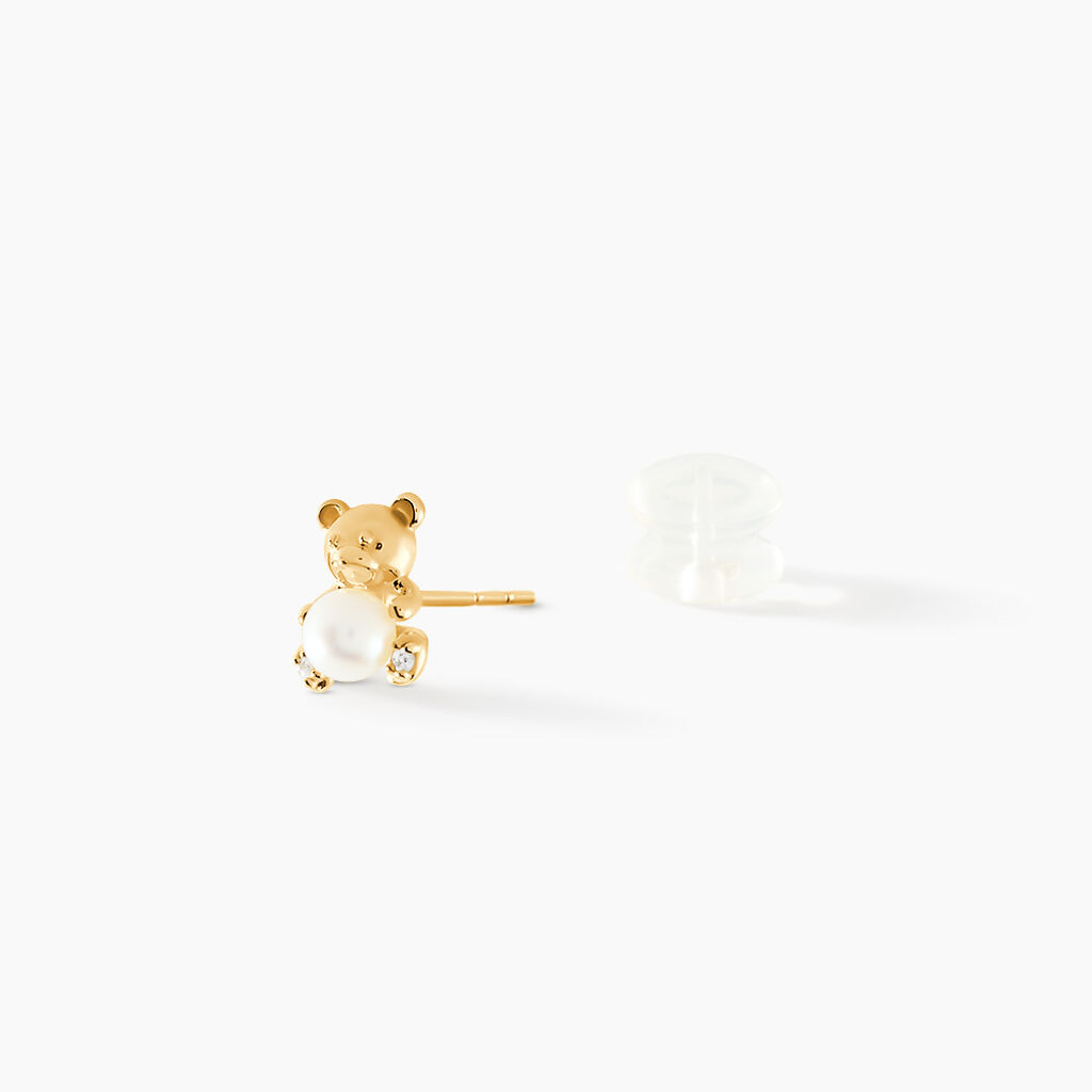 Boucles D'Oreilles Puces Roxya Or Blanc Perle De Culture Oxyde De Zirconium - Clous d'oreilles Femme | Histoire d&rsquo;Or