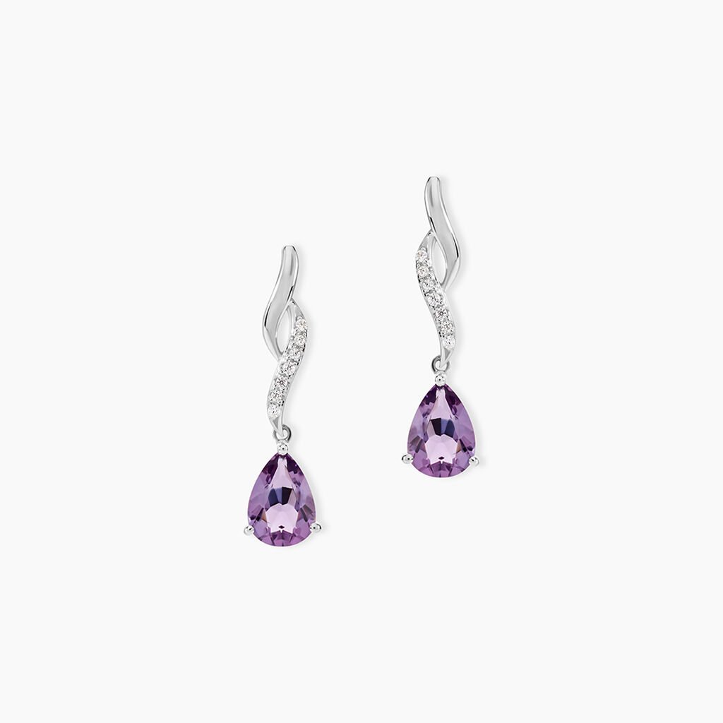 Boucles D'oreilles Pendantes Assaf Or Blanc Amethyste Et Oxyde - Boucles d'oreilles pendantes Femme | Histoire d&rsquo;Or