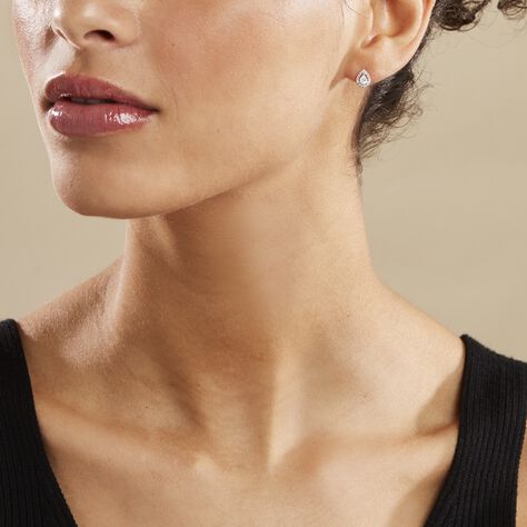 Boucles D'oreilles Puces Hildana Or Blanc Oxyde De Zirconium - Clous d'oreilles Femme | Histoire d’Or