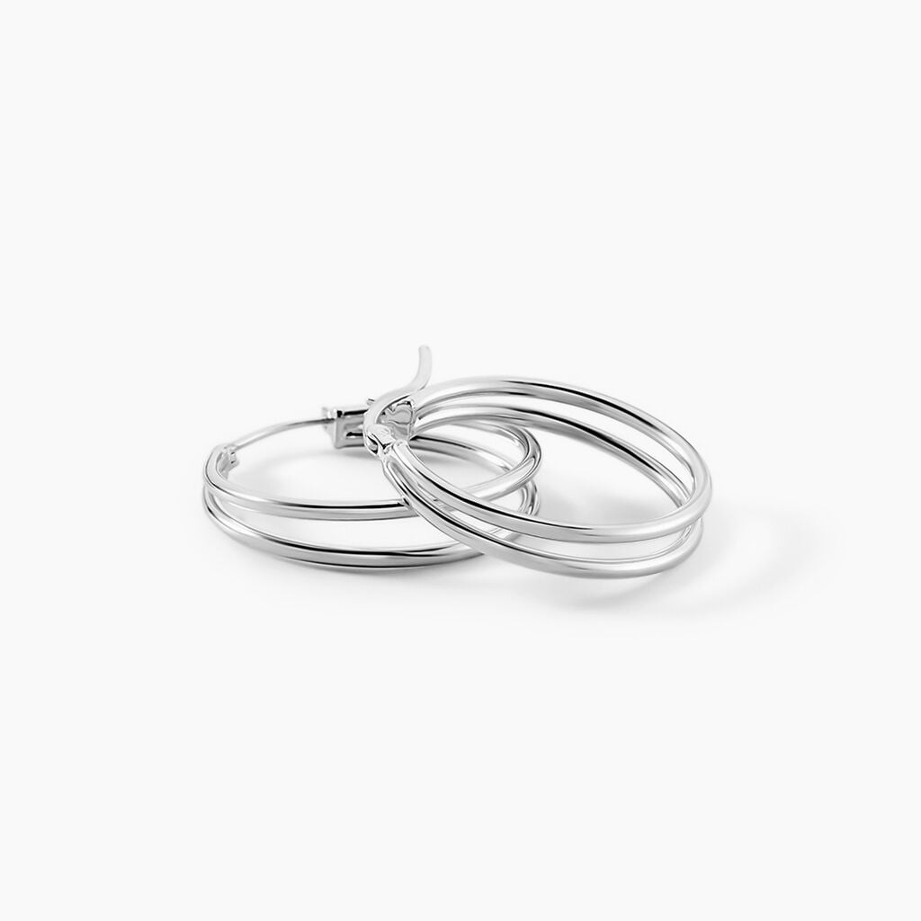 Cr&eacute;oles Double Argent Blanc - Boucles d'oreilles cr&eacute;oles Femme | Histoire d&rsquo;Or