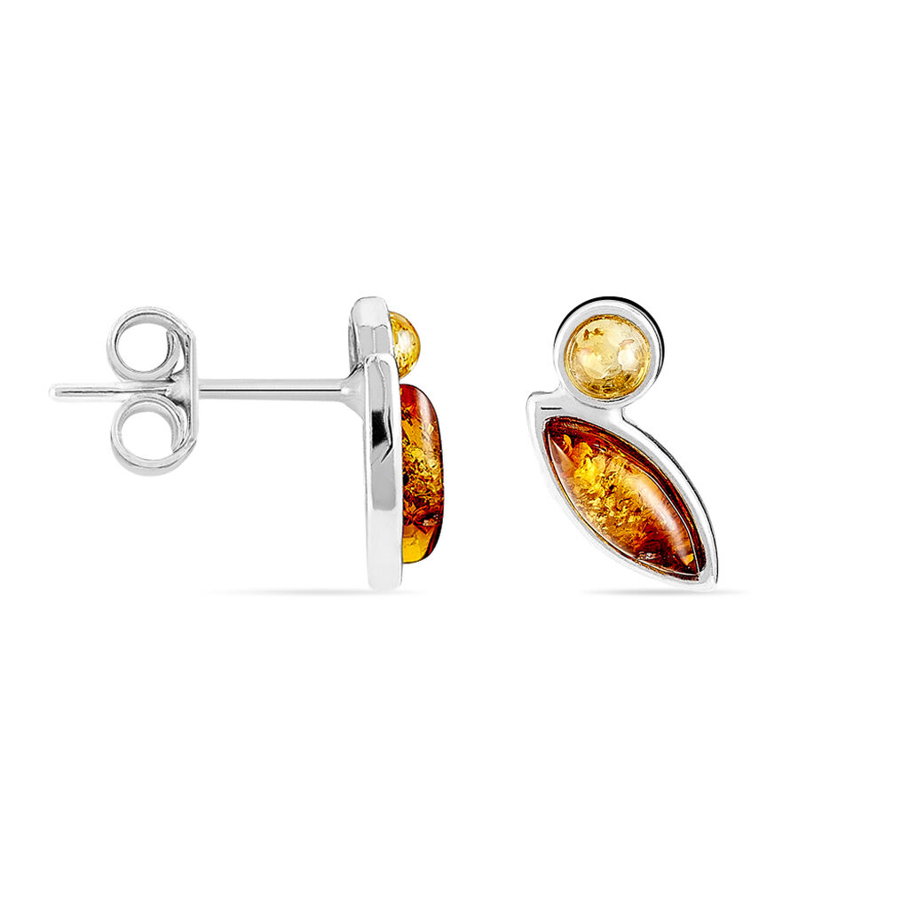 Boucles D'oreilles Puces Sylvaincine Argent Blanc Ambre - Boucles d'oreilles fantaisie Femme | Histoire d’Or