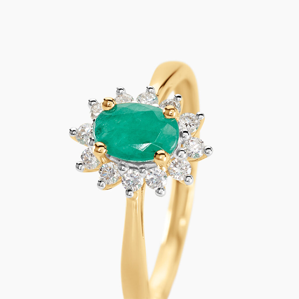 Bague Or Jaune Emeraude Diamants - Bagues solitaires Femme | Histoire d’Or