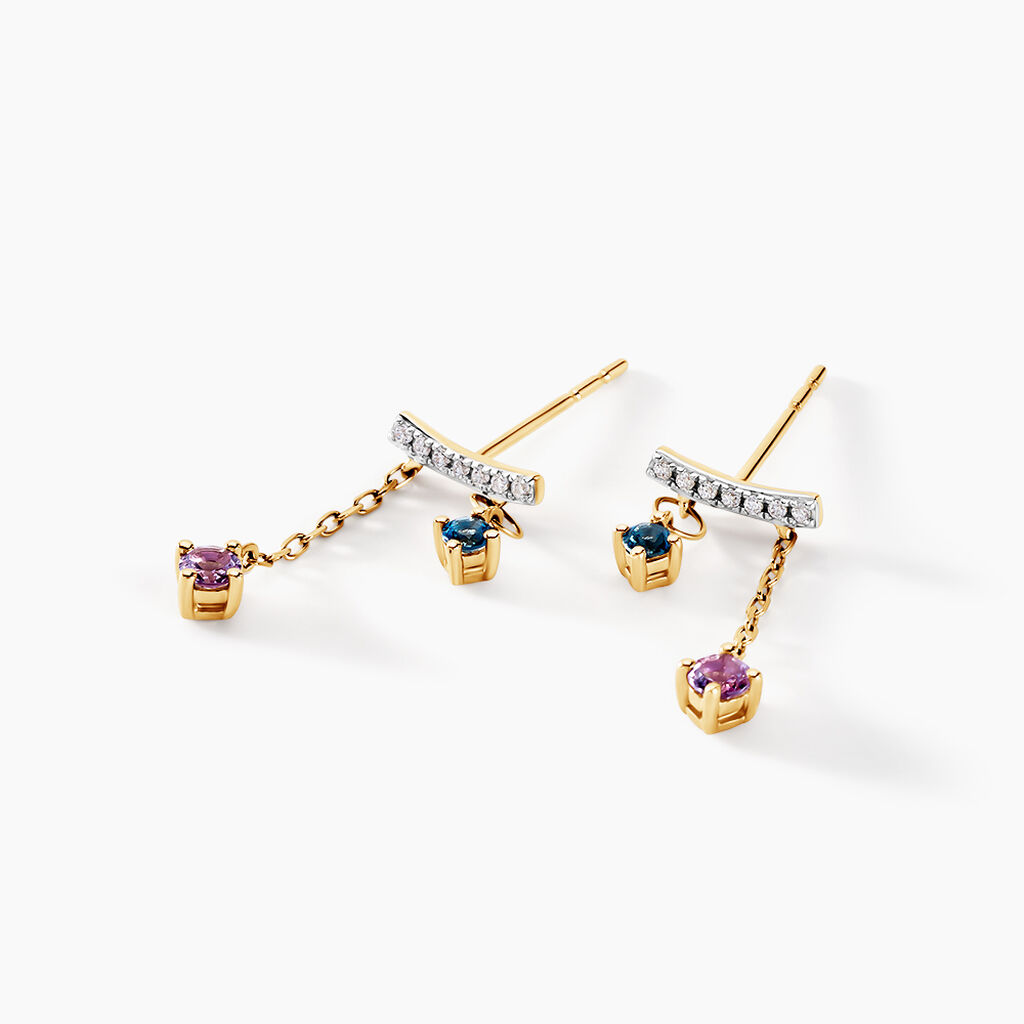 Boucles D'oreilles Pendantes Universe Or Jaune Am&eacute;thyste Topaze Oxyde - Boucles d'oreilles pendantes Femme | Histoire d&rsquo;Or