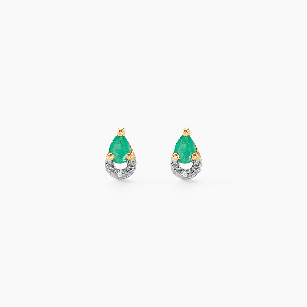 Boucles D'oreilles Puces Parry Or Jaune Emeraude Diamant - Clous d'oreilles Femme | Histoire d’Or