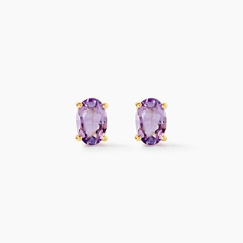 Boucles D'oreilles Puces Ovale Serti Griffe Or Jaune Amethyste - Clous d'oreilles Femme | Histoire d&rsquo;Or