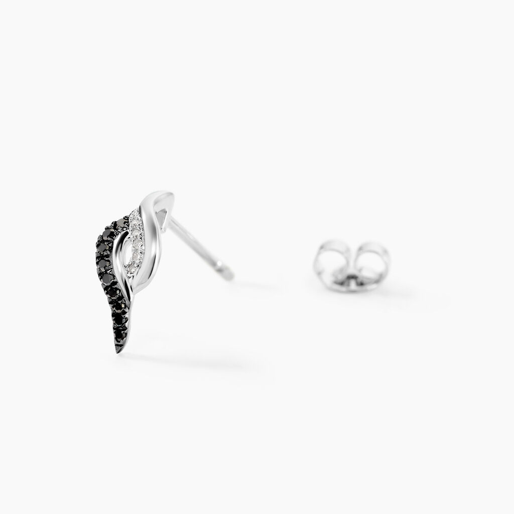 Boucles D'oreilles Puces Sculptural Or Blanc Diamant - Clous d'oreilles Femme | Histoire d’Or