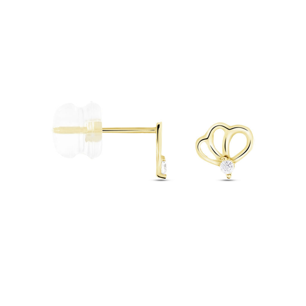 Boucles D'oreilles Puces Edvige Fleur Or Jaune Oxyde De Zirconium - Clous d'oreilles Femme | Histoire d&rsquo;Or