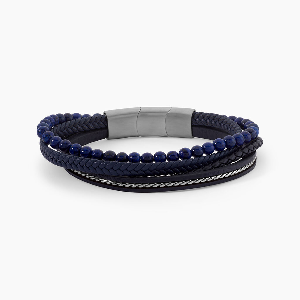 Bracelet Cuir De Vache Bleu Lapis Lazuli - Bracelets Multirangs Homme | Histoire d&rsquo;Or