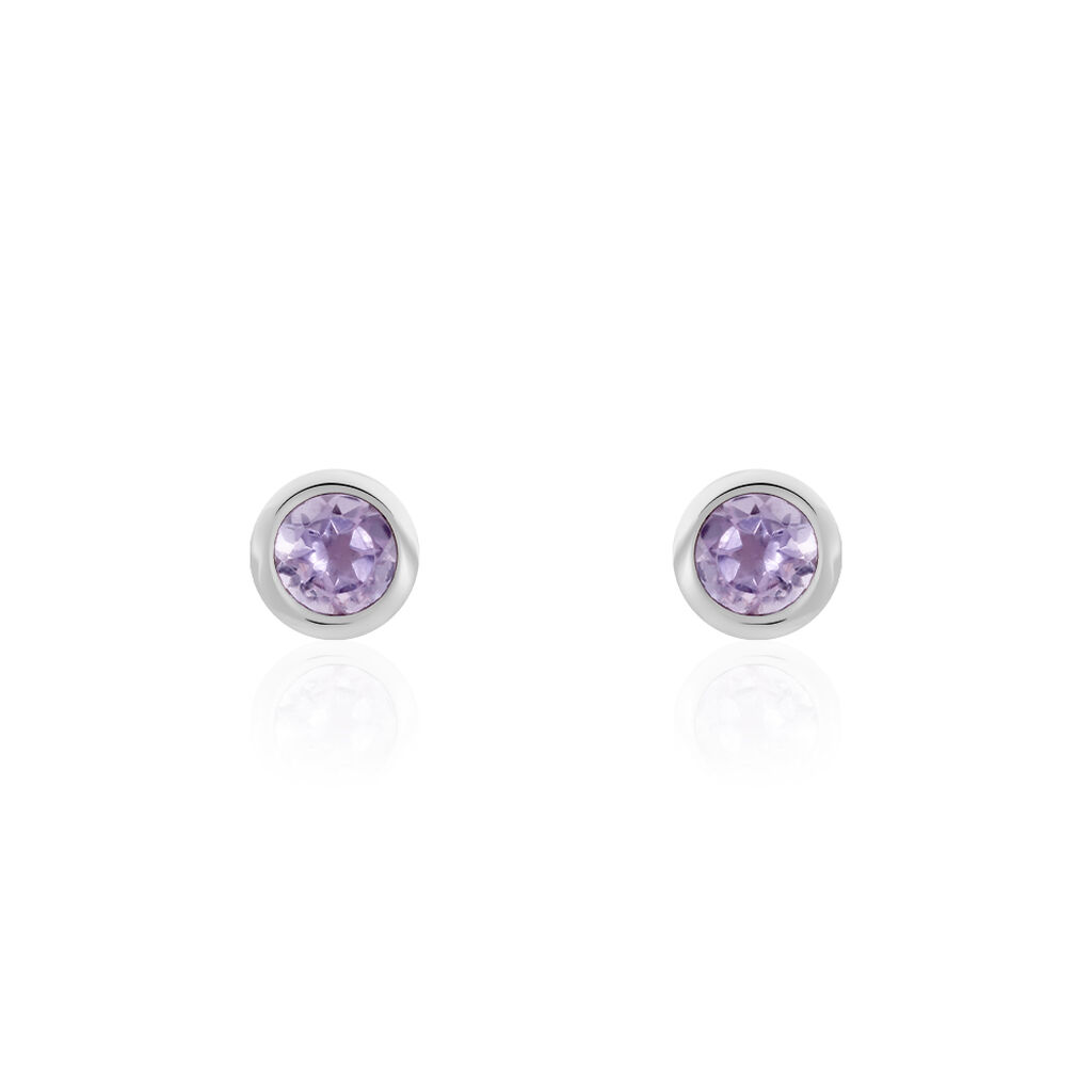 Boucles D'oreilles Puces Edy Serti Clos Or Blanc Amethyste - Clous d'oreilles Femme | Histoire d’Or