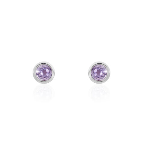 Boucles D'oreilles Puces Edy Serti Clos Or Blanc Amethyste - Clous d'oreilles Femme | Histoire d’Or