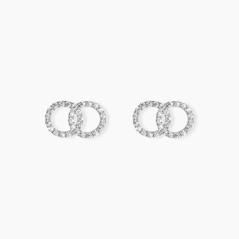 Boucles D'oreilles Puces Iwa Argent Blanc Oxyde De Zirconium - Nouveautés Femme | Histoire d’Or