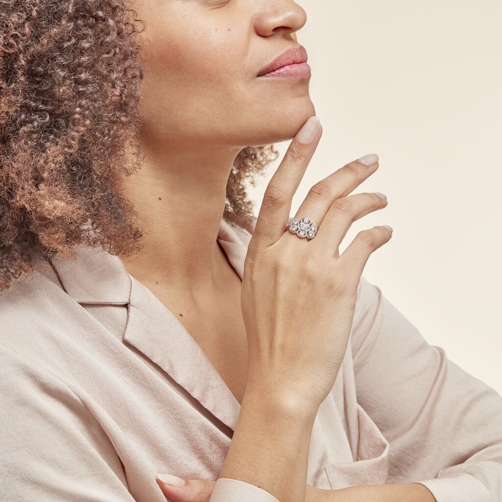 Bague Argent Blanc Boulonnaise Oxydes De Zirconium - Bagues avec pierre Femme | Histoire d’Or