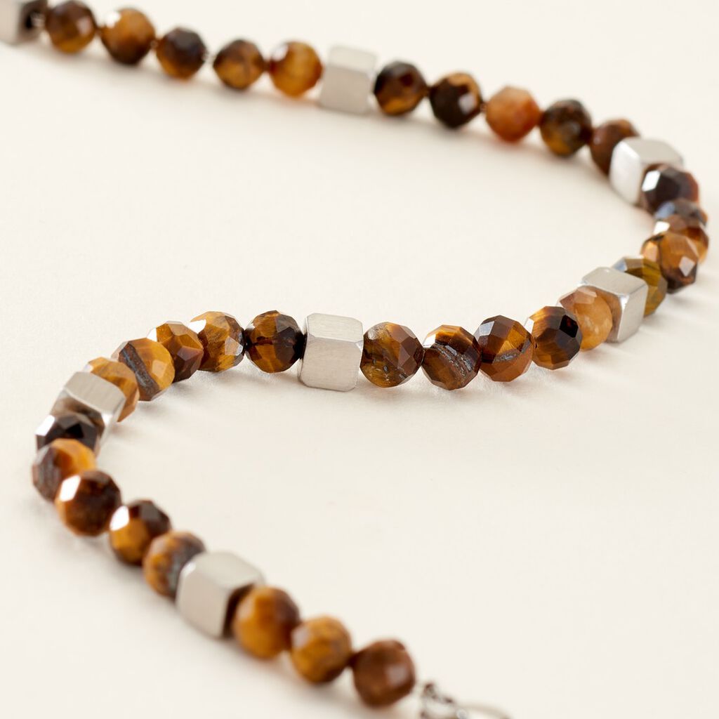 Bracelet Oleg Acier Blanc Oeil De Tigre - Bracelets Homme | Histoire d’Or