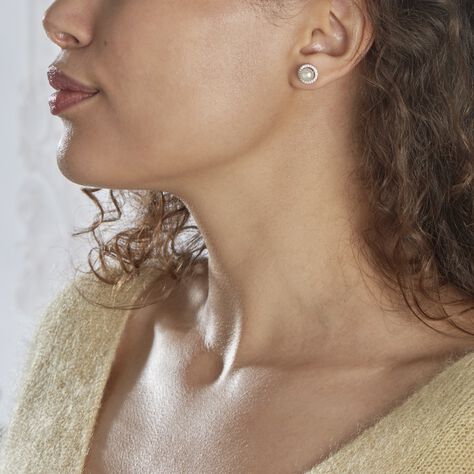 Boucles D'oreilles Puces Mathie Argent Blanc Perle De Culture Et Oxyde - Boucles d'oreilles fantaisie Femme | Histoire d’Or