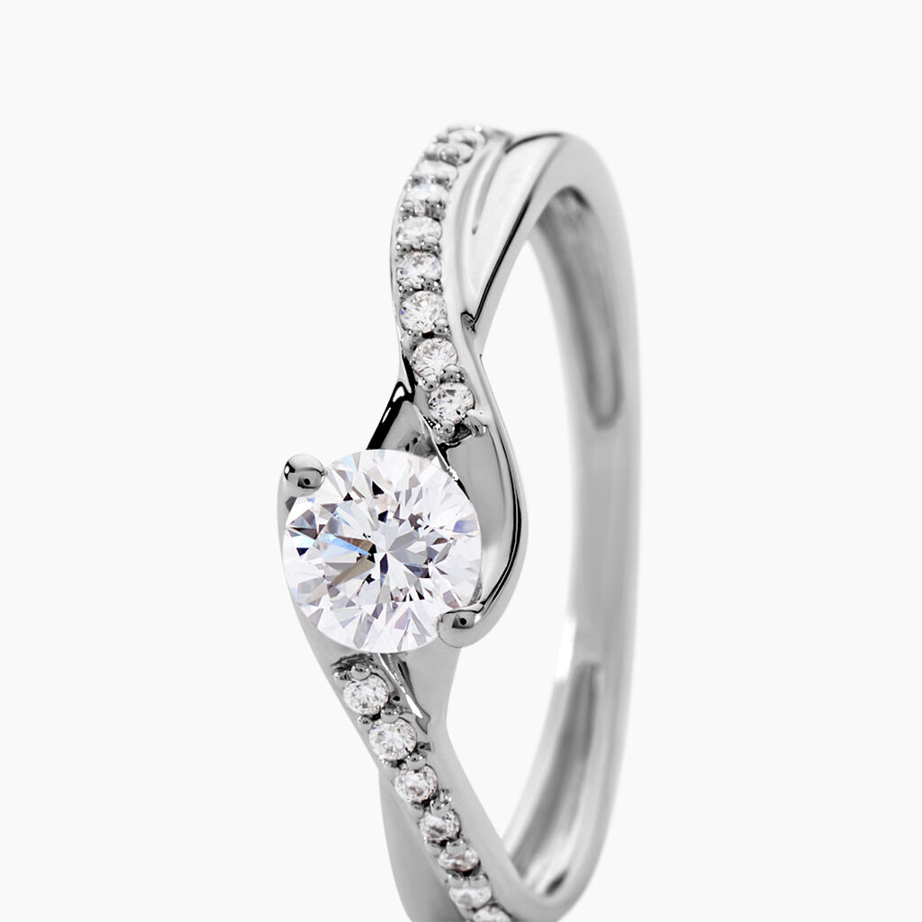 Solitaire Accompagné Laetitianne Or Blanc Diamant Synthétique - Bagues solitaires Femme | Histoire d’Or