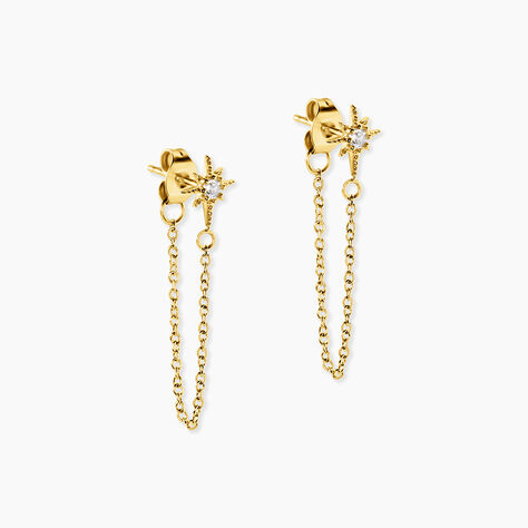 Boucles D'oreilles Pendantes Acier Dor&eacute; Oxyde De Zirconium - Boucles d'oreilles fantaisie Femme | Histoire d&rsquo;Or