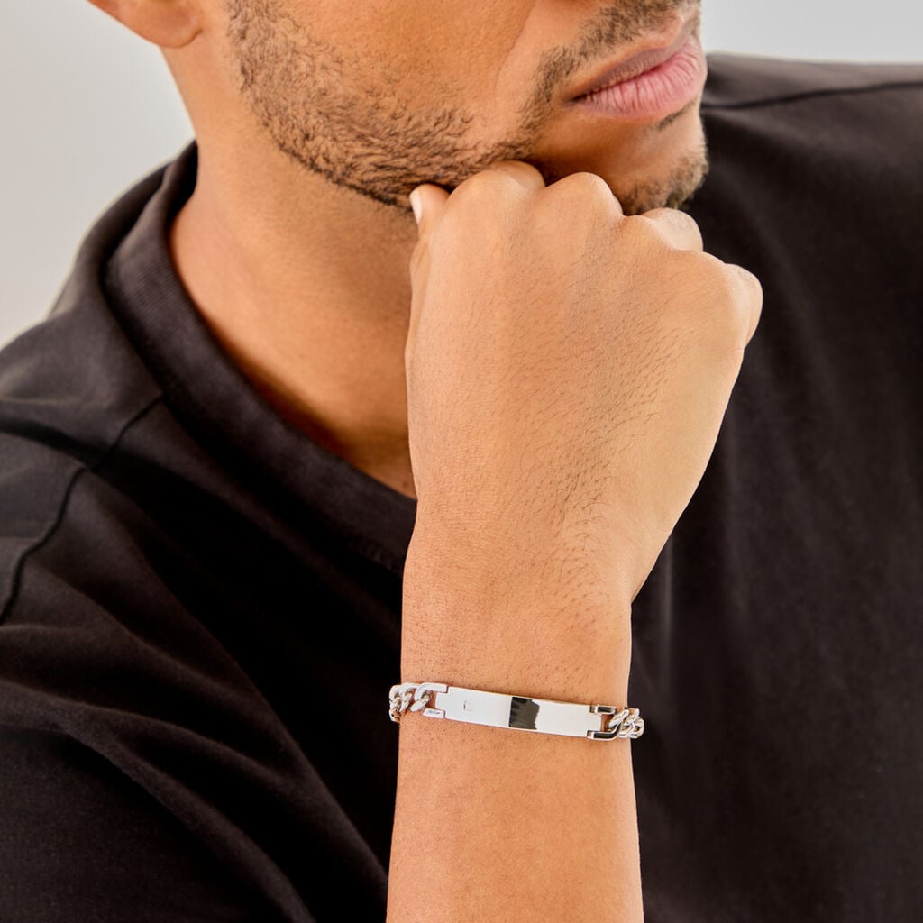 Bracelet Hugo Acier Blanc - Gourmettes Homme | Histoire d&rsquo;Or