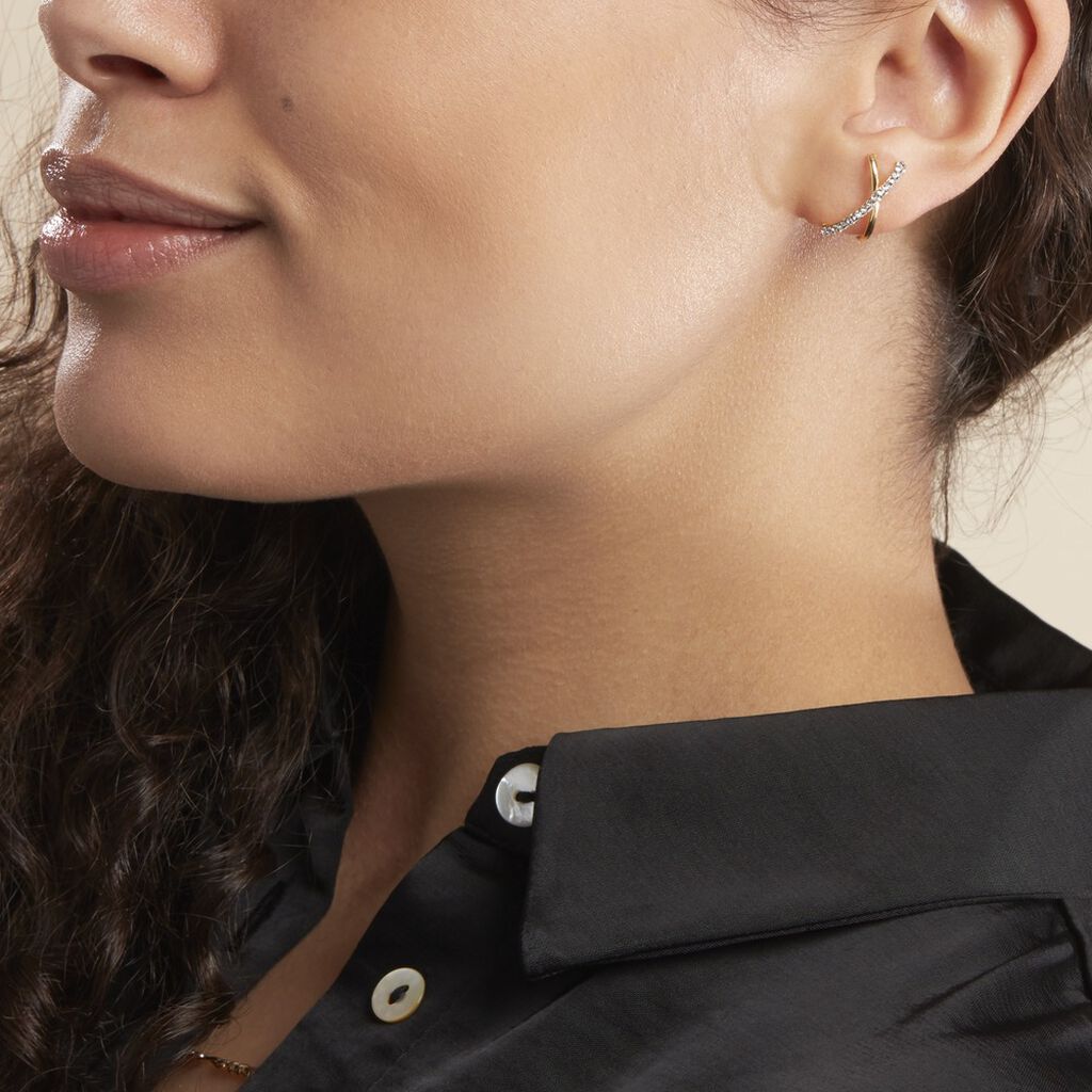 Créoles Bleona Croisees Or Jaune Strass - Boucles d'oreilles créoles Femme | Histoire d’Or