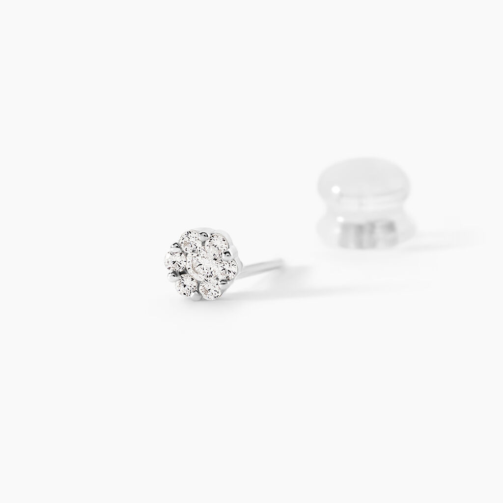 Boucles D'oreilles Puces Eleanor Fleur Or Blanc Oxyde De Zirconium - Clous d'oreilles Femme | Histoire d&rsquo;Or