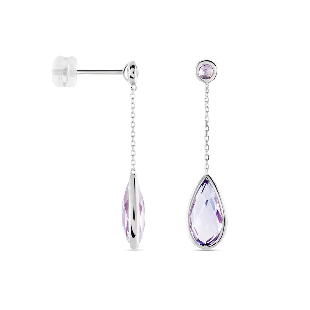 Boucles D'oreilles Pendantes Dennis Or Blanc Amethyste - Boucles d'oreilles pendantes Femme | Histoire d’Or