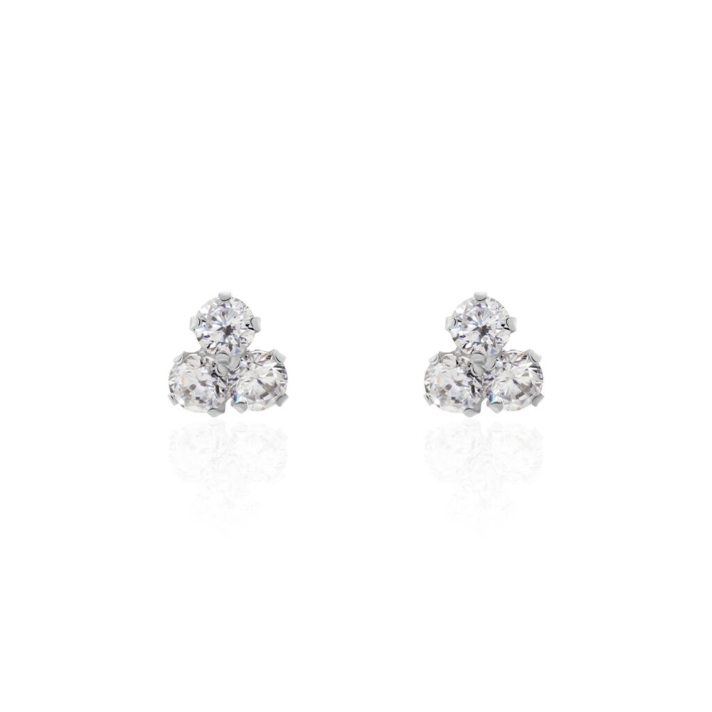 Boucles D'oreilles Puces Eleanor Fleur Or Blanc Oxyde De Zirconium - Clous d'oreilles Femme | Histoire d’Or