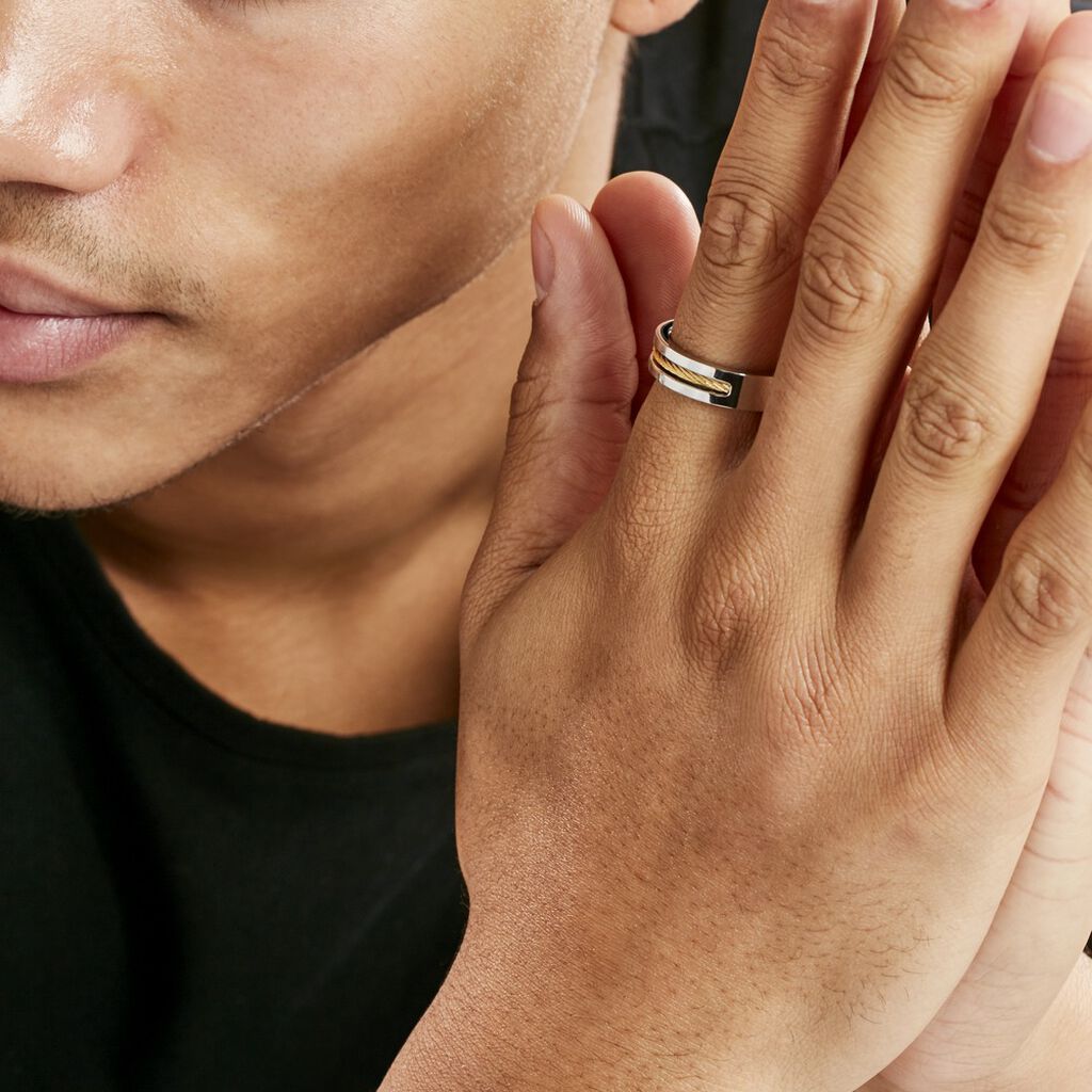 Bague Acier Blanc Stelios Diamant - Bagues avec pierre Homme | Histoire d’Or